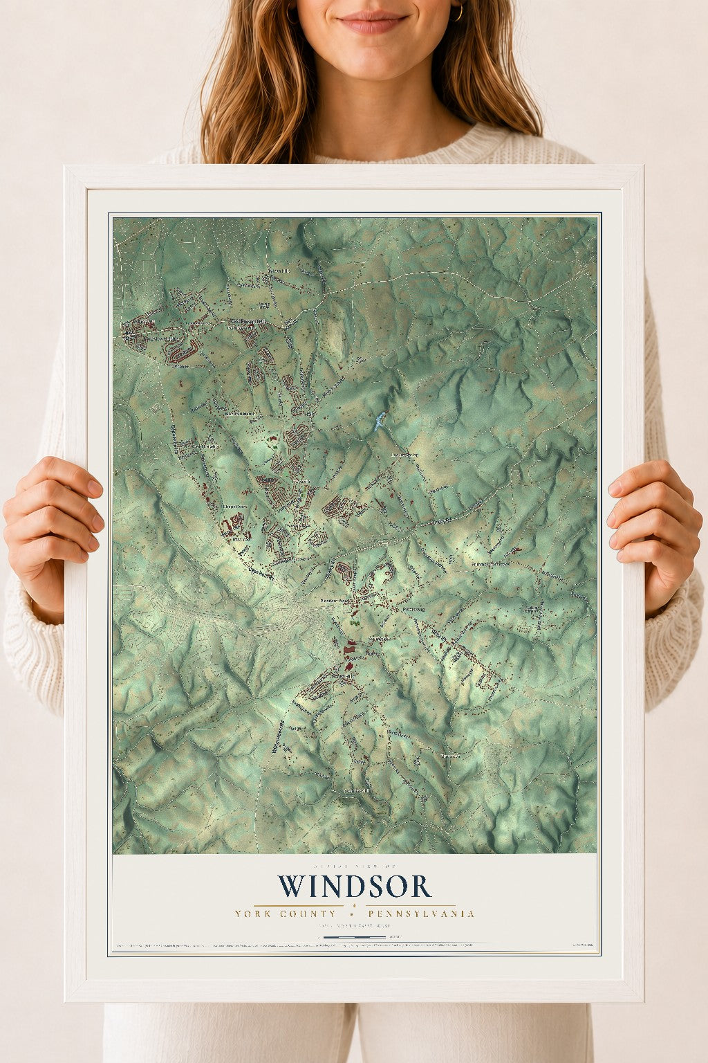 Map of Windsor, York County, Pennsylvania, 18 x 24 inch print in a white wood frame