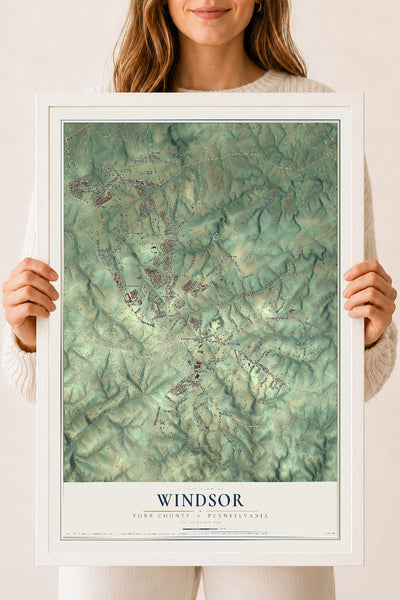 Map of Windsor, York County, Pennsylvania, 18 x 24 inch print in a white wood frame