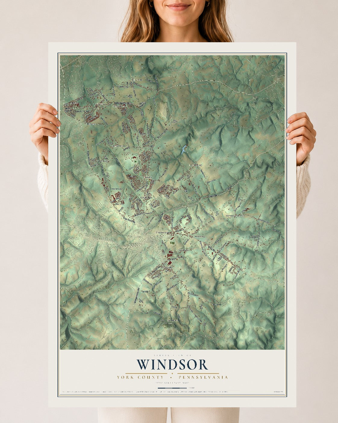 Map of Windsor, York County, Pennsylvania, 24 x 36 inch unframed archival matte print