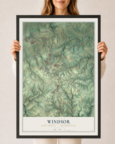 Map of Windsor, York County, Pennsylvania, 24 x 36 inch print in a black wood frame