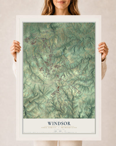 Map of Windsor, York County, Pennsylvania, 24 x 36 inch print in a white wood frame