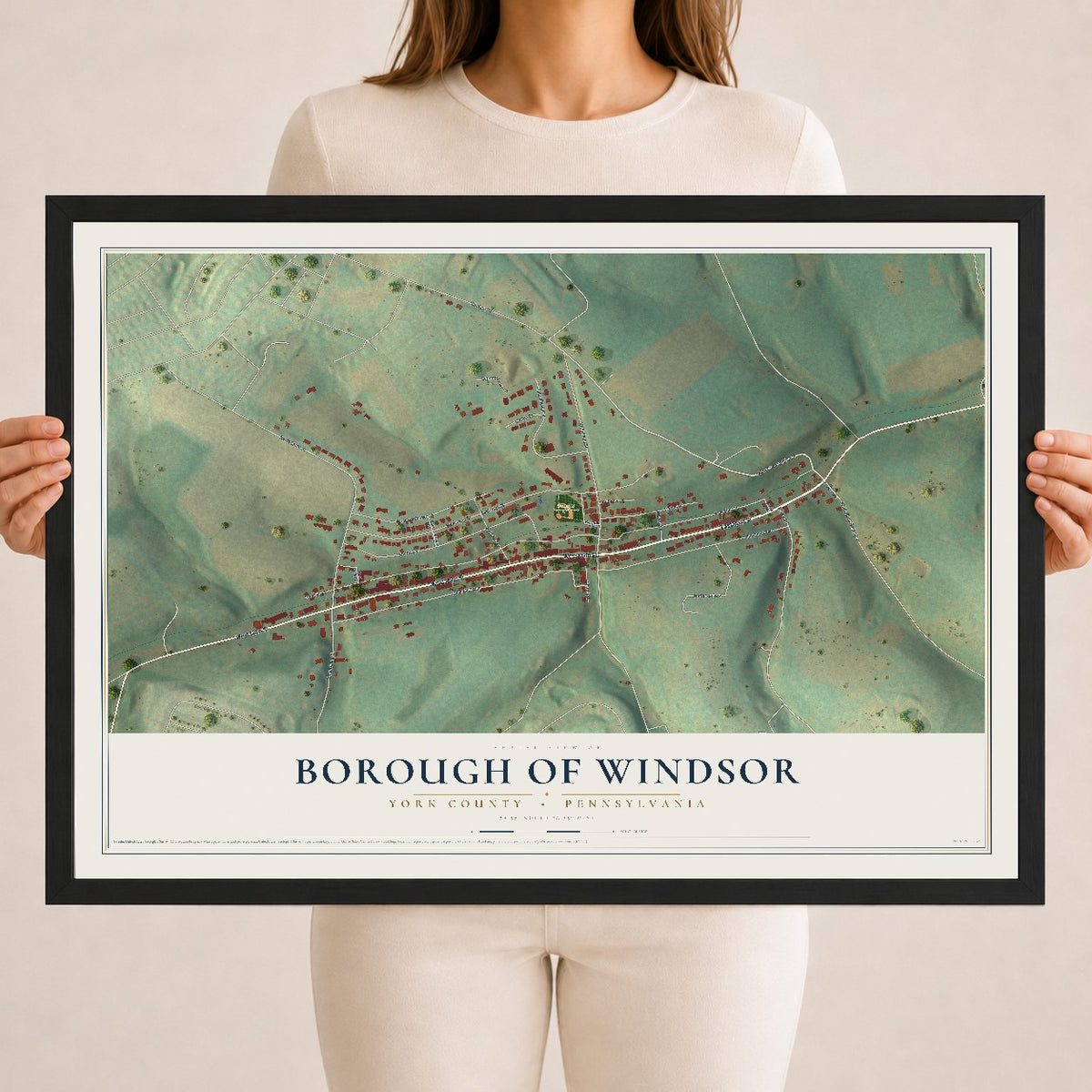 Map of the Borough of Windsor, York County, Pennsylvania, 18 x 24 inch print in a black wood frame