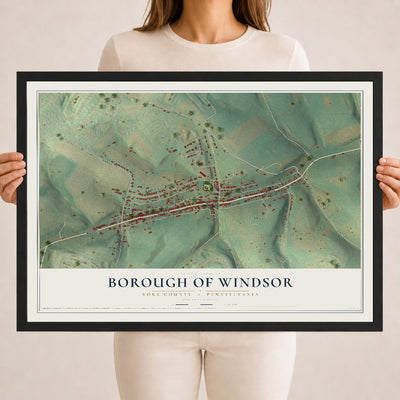 Map of the Borough of Windsor, York County, Pennsylvania, 18 x 24 inch print in a black wood frame