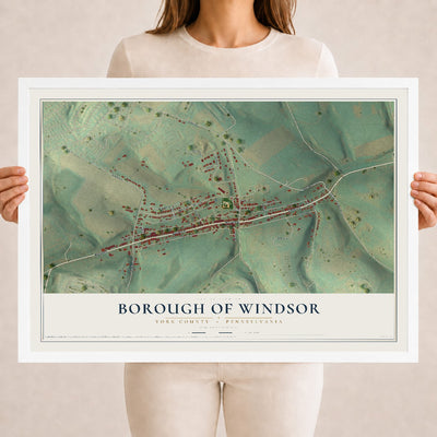 Map of the Borough of Windsor, York County, Pennsylvania, 18 x 24 inch print in a white wood frame