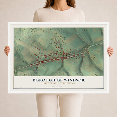 Map of the Borough of Windsor, York County, Pennsylvania, 24 x 36 inch print in a white wood frame