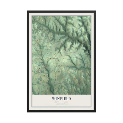 Map of Winfield, Pennsylvania, 12 x 18 inch print in a black wood frame
