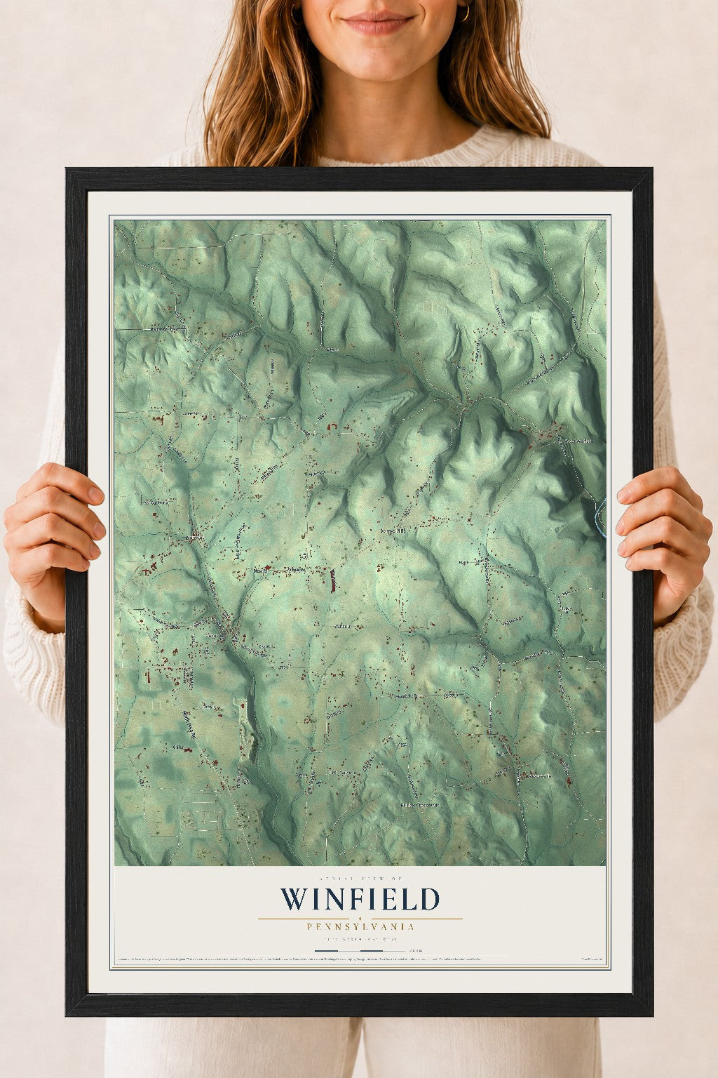 Map of Winfield, Pennsylvania, 18 x 24 inch print in a black wood frame