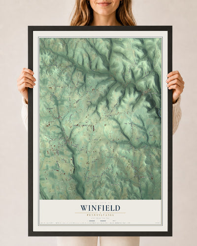 Map of Winfield, Pennsylvania, 24 x 36 inch print in a black wood frame