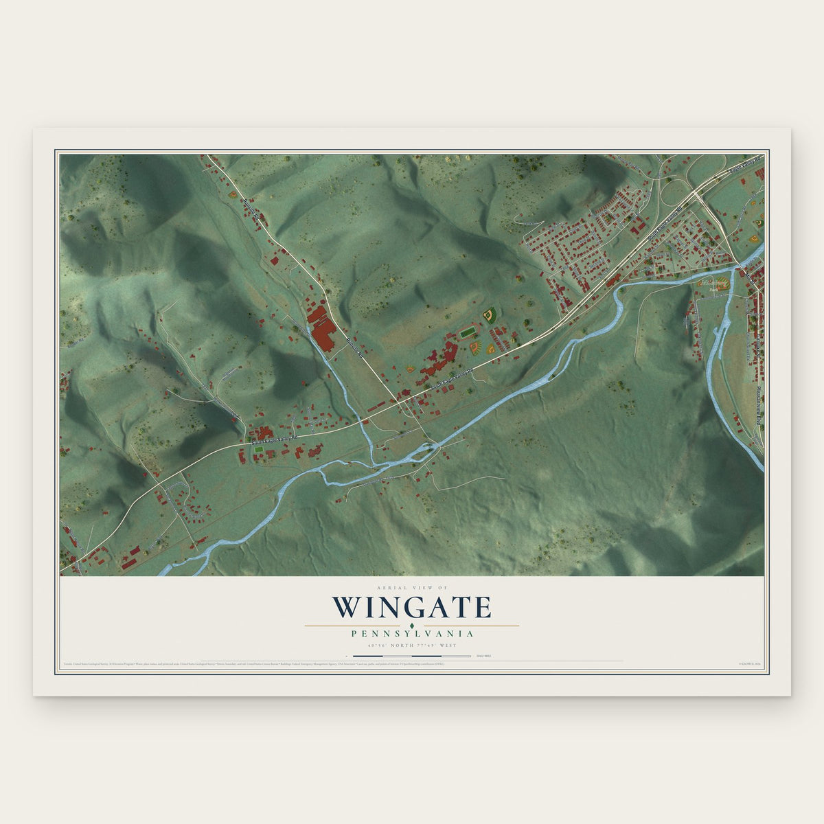 Wingate, Pennsylvania map print, the full design
