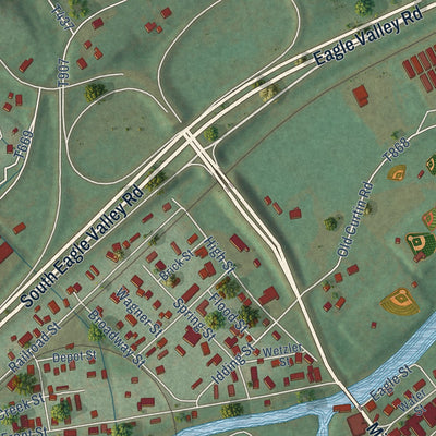 Close-up of the map of Wingate, Pennsylvania print showing street and building detail