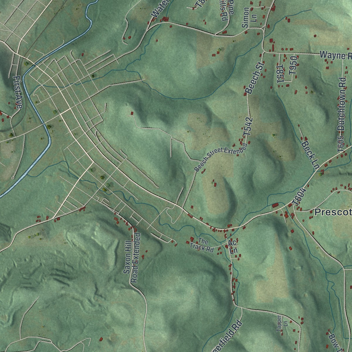 Close-up of the map of Winslow, Pennsylvania print showing street and building detail