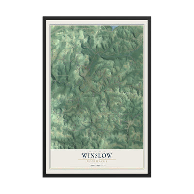 Map of Winslow, Pennsylvania, 12 x 18 inch print in a black wood frame
