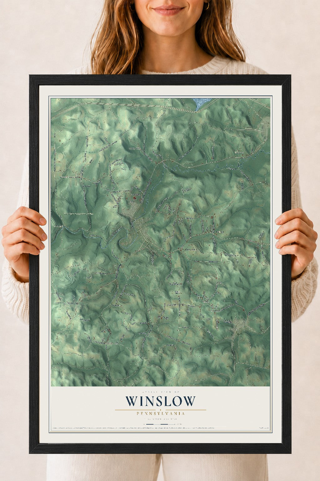 Map of Winslow, Pennsylvania, 18 x 24 inch print in a black wood frame