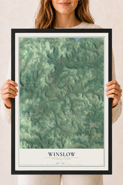 Map of Winslow, Pennsylvania, 18 x 24 inch print in a black wood frame
