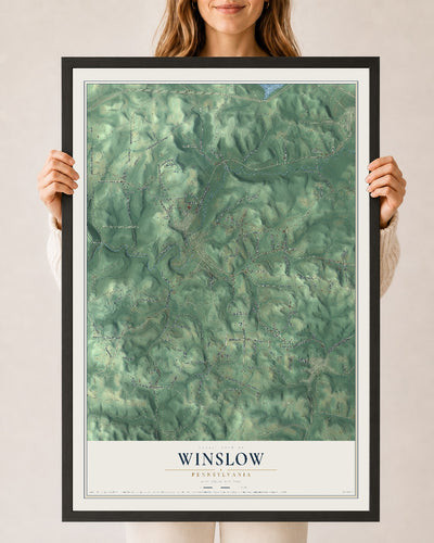 Map of Winslow, Pennsylvania, 24 x 36 inch print in a black wood frame