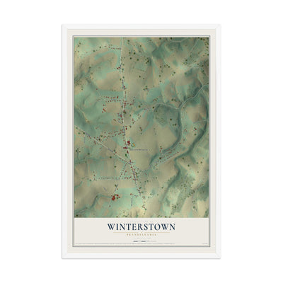 Map of Winterstown, Pennsylvania, 12 x 18 inch print in a white wood frame