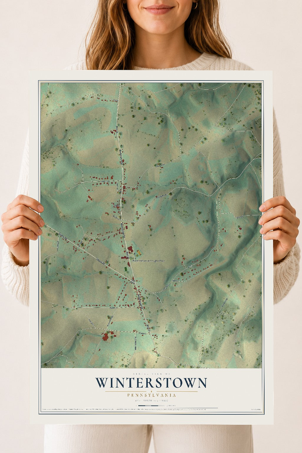 Map of Winterstown, Pennsylvania, 18 x 24 inch unframed archival matte print