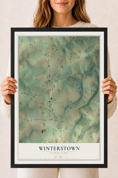 Map of Winterstown, Pennsylvania, 18 x 24 inch print in a black wood frame