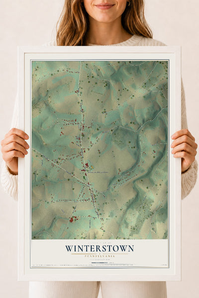 Map of Winterstown, Pennsylvania, 18 x 24 inch print in a white wood frame
