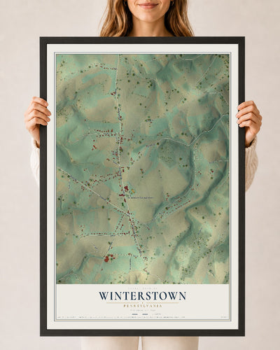 Map of Winterstown, Pennsylvania, 24 x 36 inch print in a black wood frame