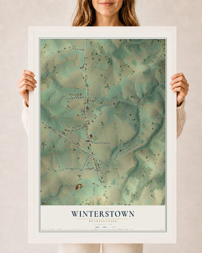 Map of Winterstown, Pennsylvania, 24 x 36 inch print in a white wood frame