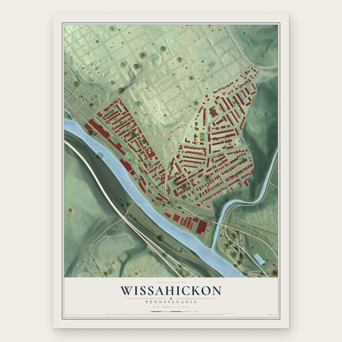 Wissahickon, Pennsylvania map print, the full design