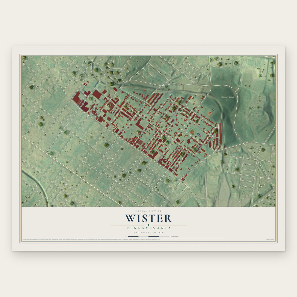 Wister, Pennsylvania map print, the full design