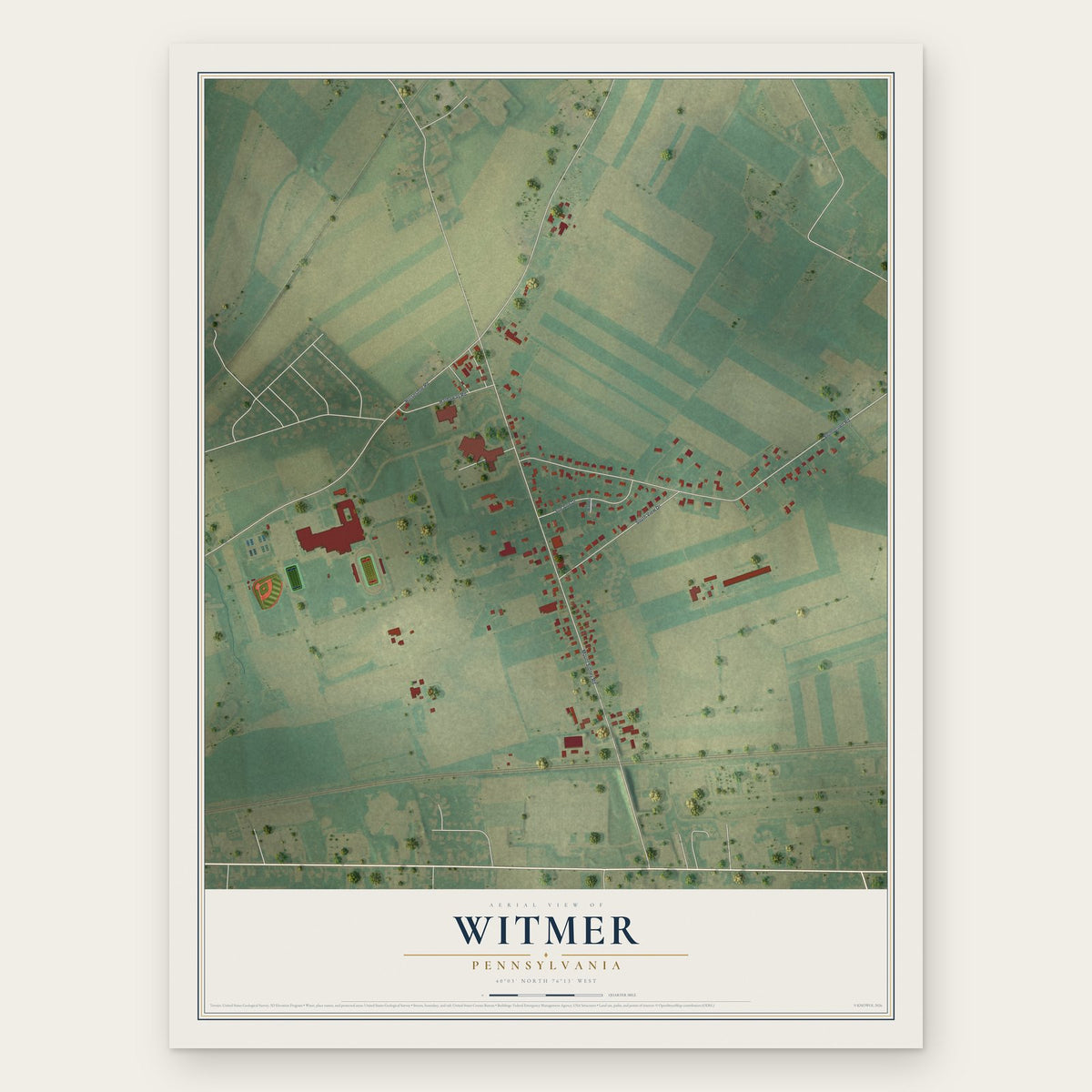 Witmer, Pennsylvania map print, the full design
