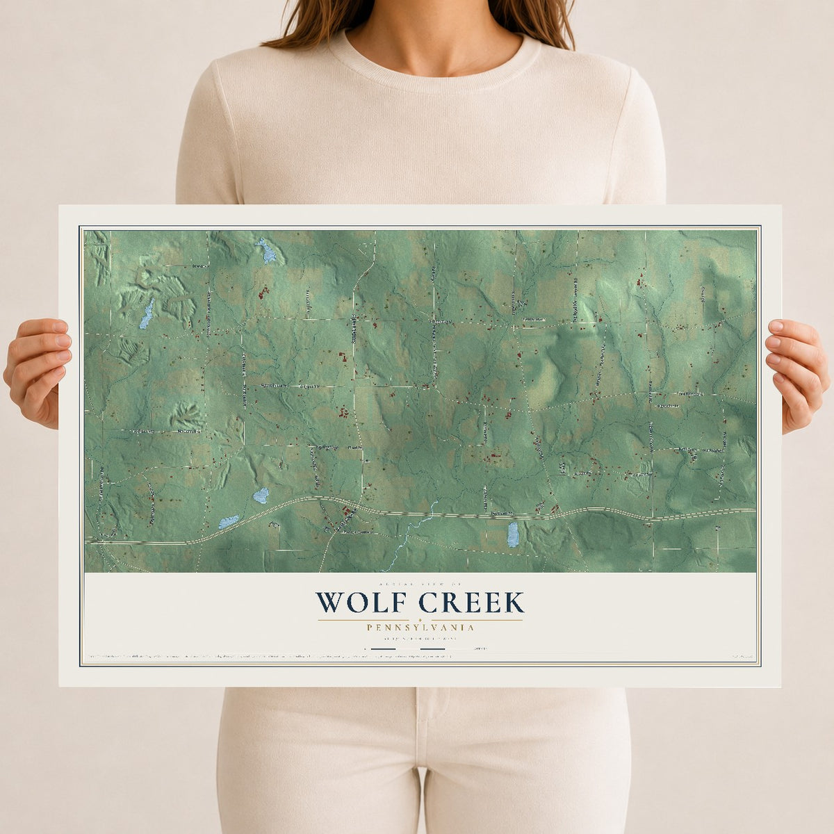 Map of Wolf Creek, Pennsylvania, 12 x 18 inch unframed archival matte print