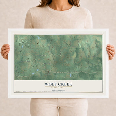Map of Wolf Creek, Pennsylvania, 12 x 18 inch print in a white wood frame