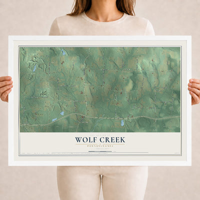 Map of Wolf Creek, Pennsylvania, 18 x 24 inch print in a white wood frame