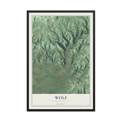 Map of Wolf, Pennsylvania, 12 x 18 inch print in a black wood frame