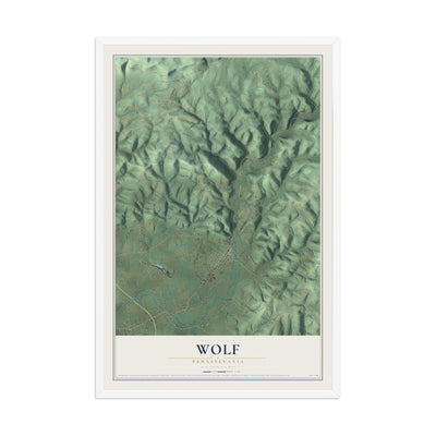 Map of Wolf, Pennsylvania, 12 x 18 inch print in a white wood frame