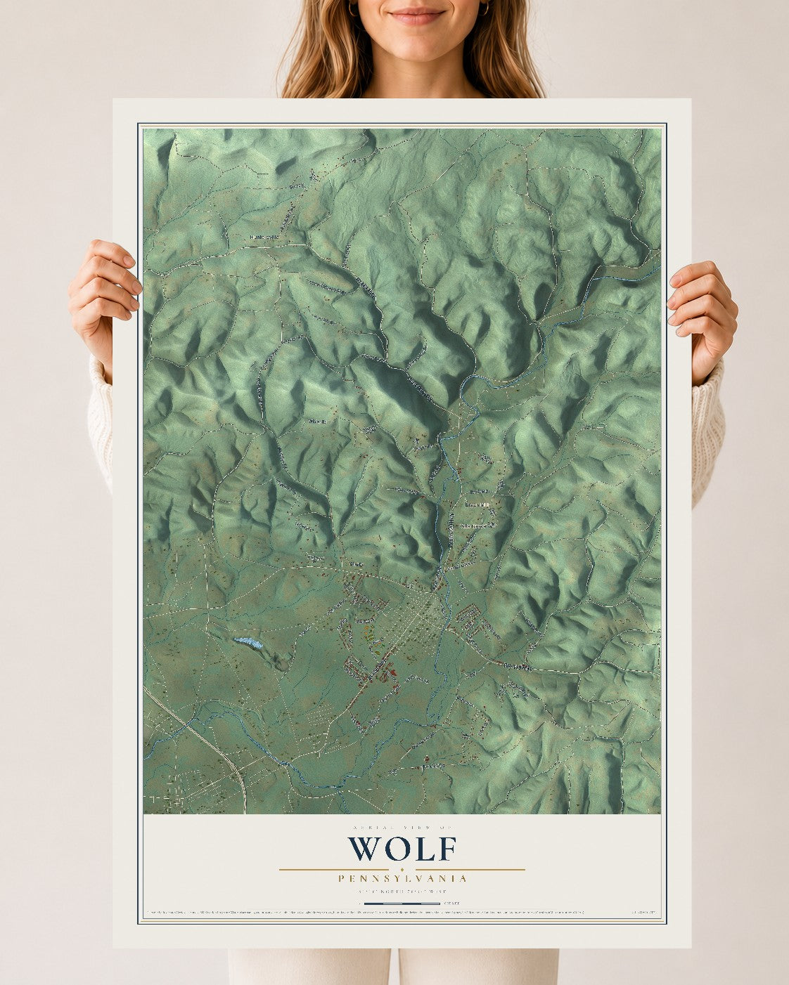 Map of Wolf, Pennsylvania, 24 x 36 inch unframed archival matte print