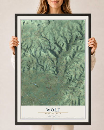 Map of Wolf, Pennsylvania, 24 x 36 inch print in a black wood frame