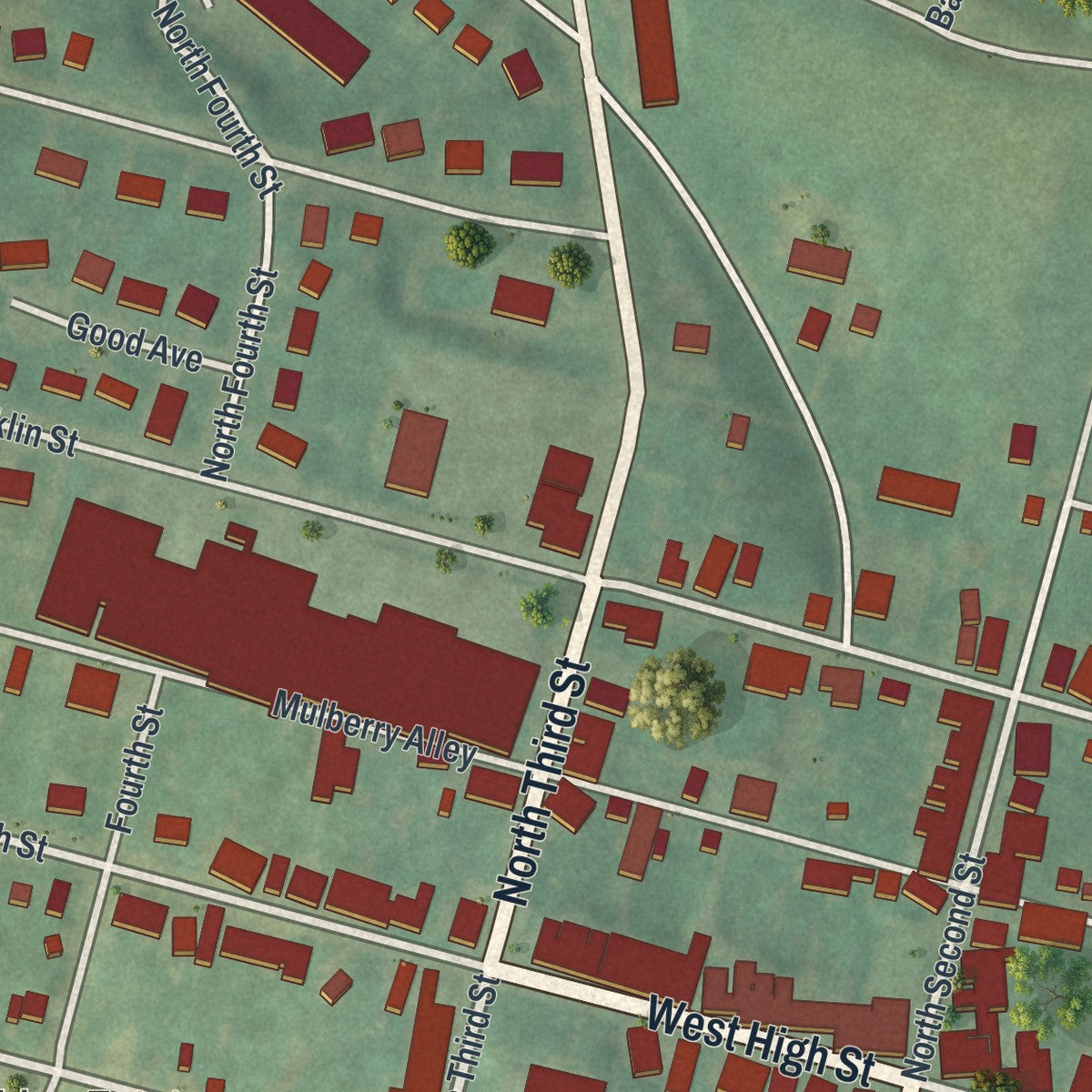 Close-up of the map of Womelsdorf, Pennsylvania print showing street and building detail