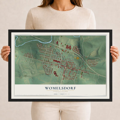 Map of Womelsdorf, Pennsylvania, 12 x 18 inch print in a black wood frame