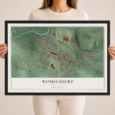 Map of Womelsdorf, Pennsylvania, 18 x 24 inch print in a black wood frame