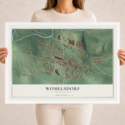 Map of Womelsdorf, Pennsylvania, 18 x 24 inch print in a white wood frame