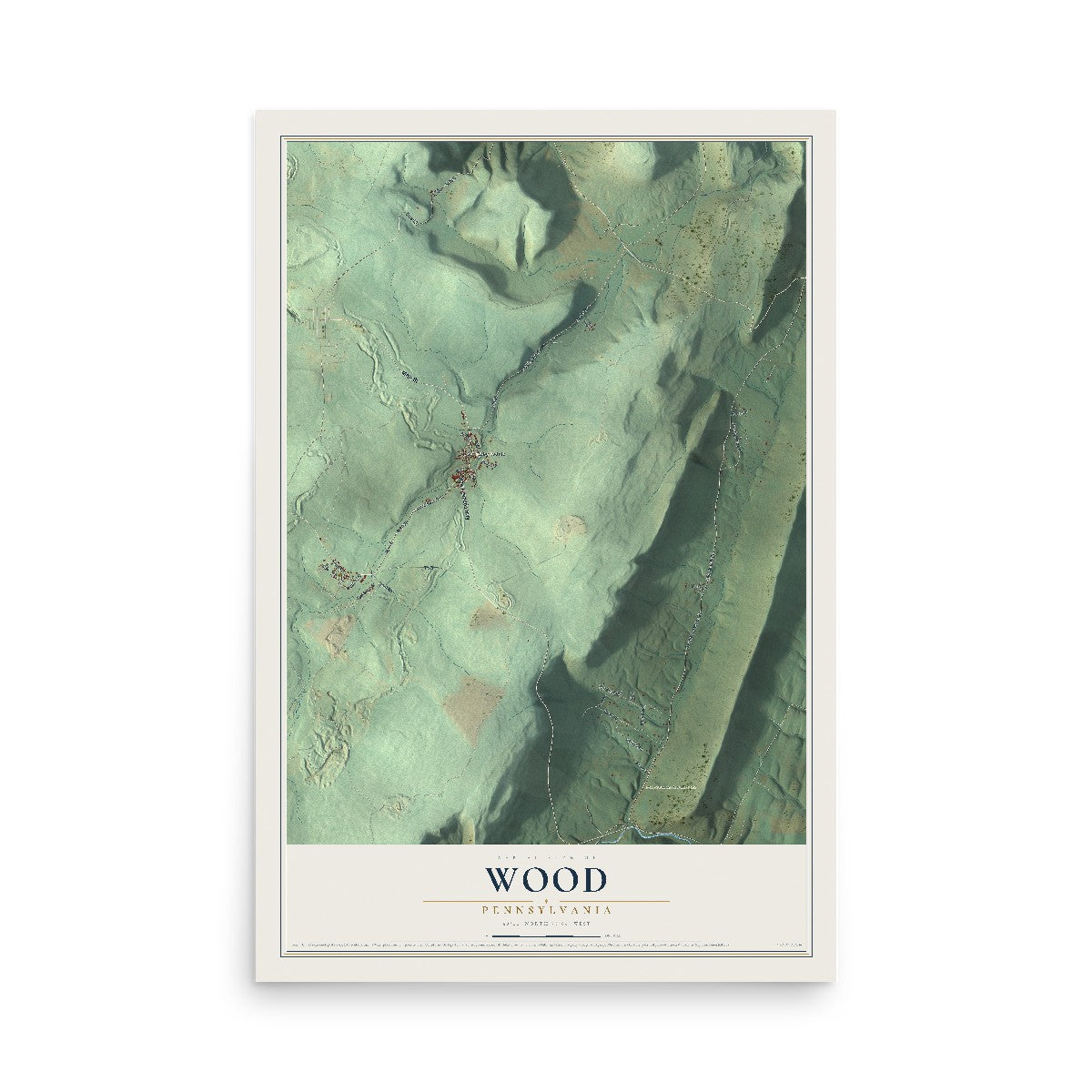 Map of Wood, Pennsylvania, 12 x 18 inch unframed archival matte print