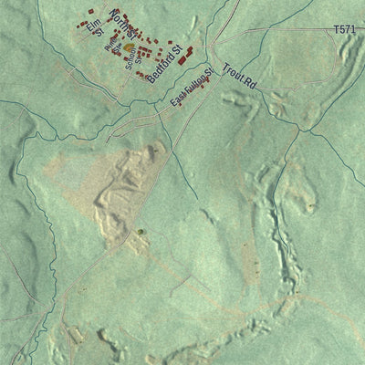 Close-up of the map of Wood, Pennsylvania print showing street and building detail