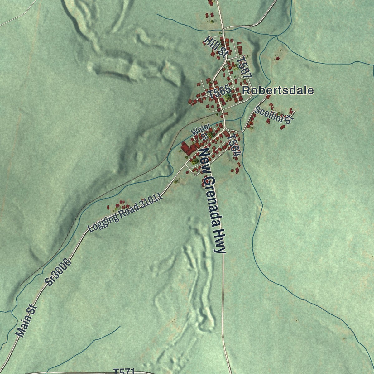 Second close-up of the map of Wood, Pennsylvania print showing more streets and buildings