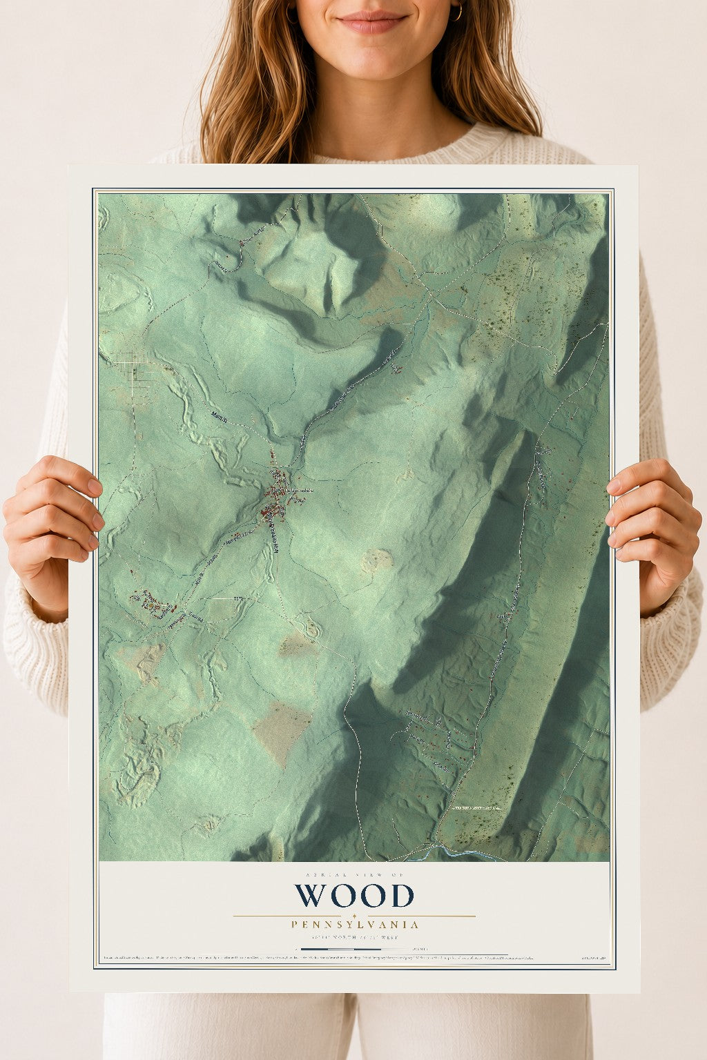 Map of Wood, Pennsylvania, 18 x 24 inch unframed archival matte print