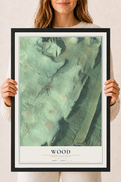 Map of Wood, Pennsylvania, 18 x 24 inch print in a black wood frame