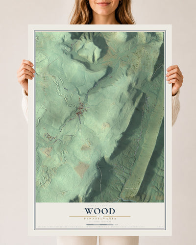 Map of Wood, Pennsylvania, 24 x 36 inch unframed archival matte print