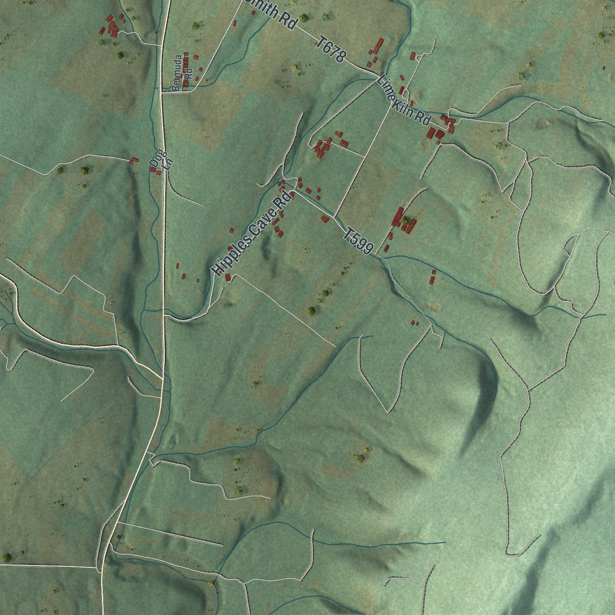 Second close-up of the map of Woodbury, Bedford County, Pennsylvania print showing more streets and buildings