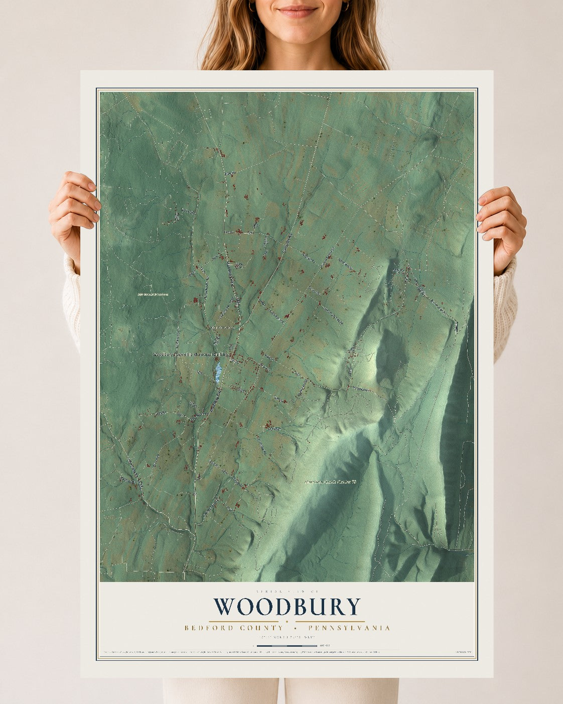 Map of Woodbury, Bedford County, Pennsylvania, 24 x 36 inch unframed archival matte print