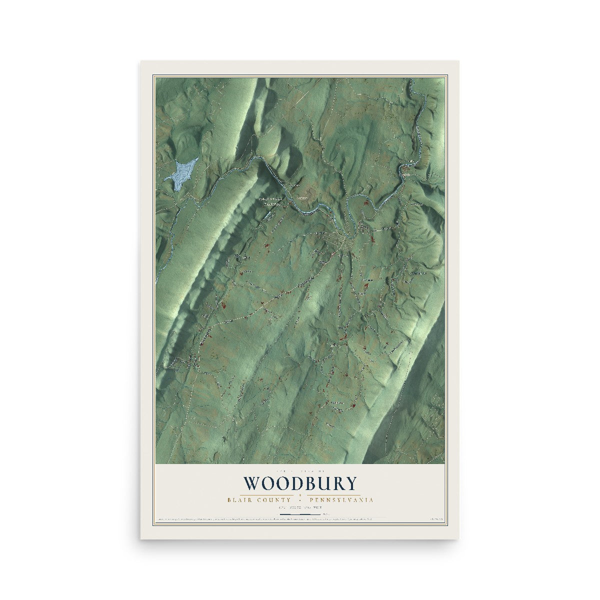 Map of Woodbury, Blair County, Pennsylvania, 12 x 18 inch unframed archival matte print