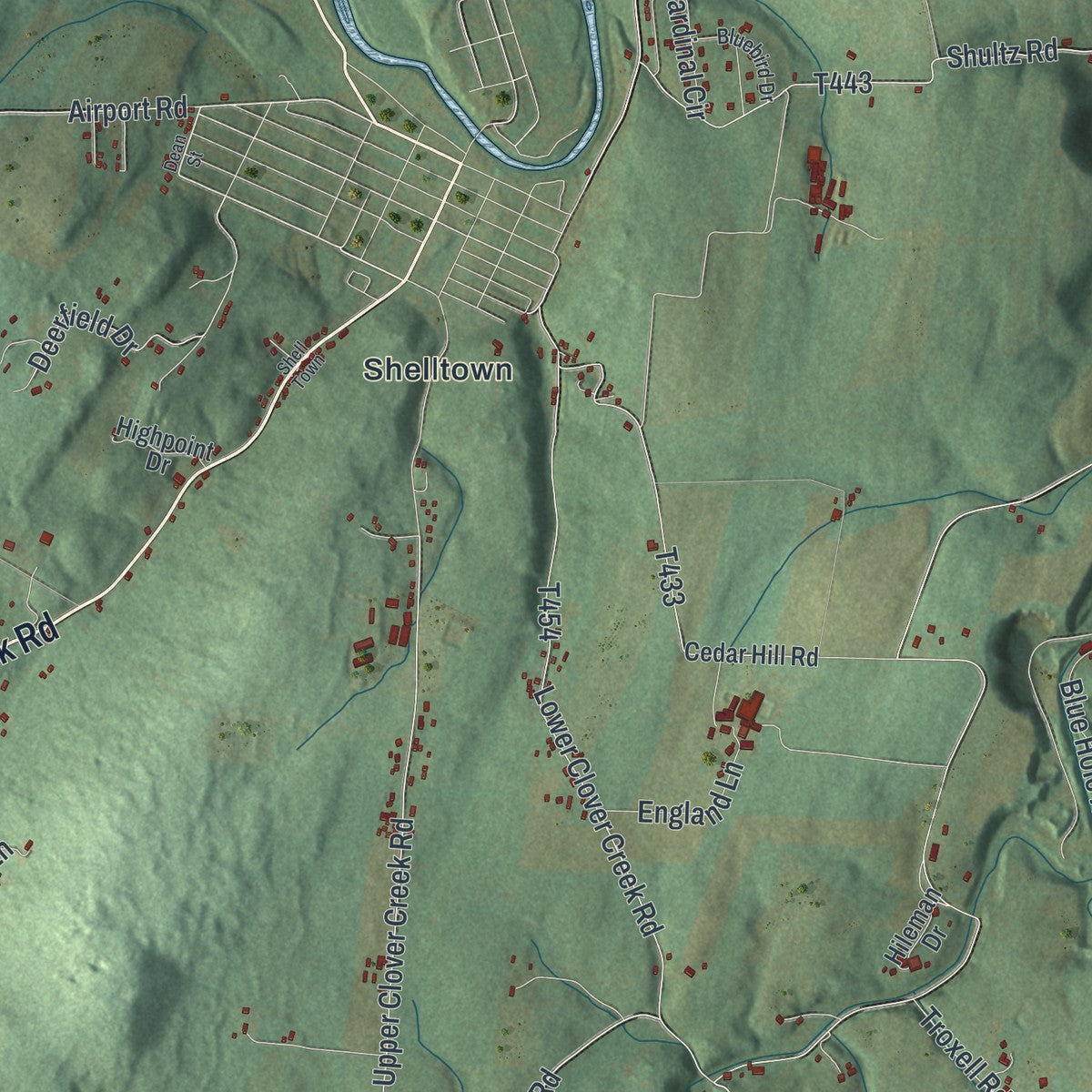 Close-up of the map of Woodbury, Blair County, Pennsylvania print showing street and building detail