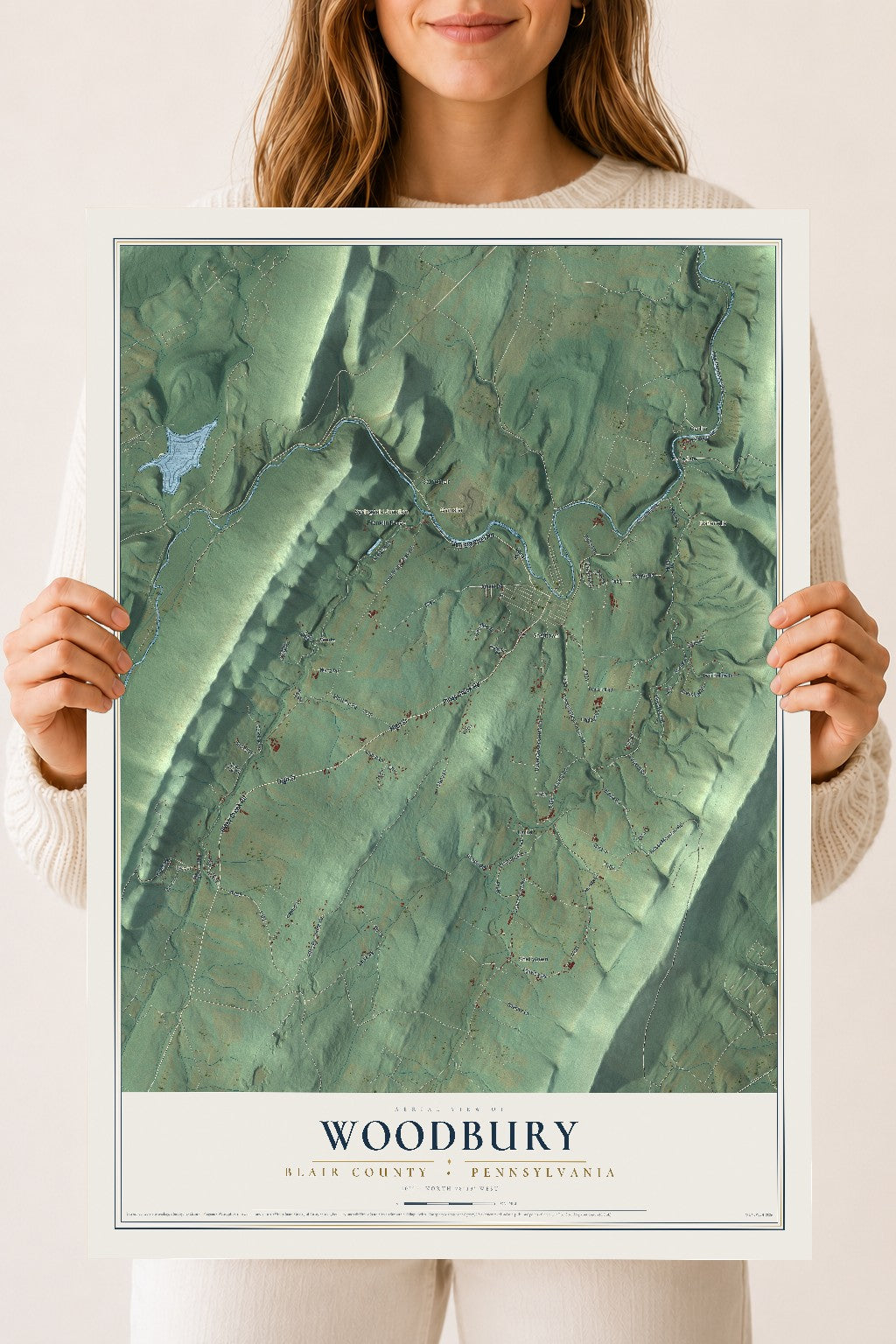 Map of Woodbury, Blair County, Pennsylvania, 18 x 24 inch unframed archival matte print